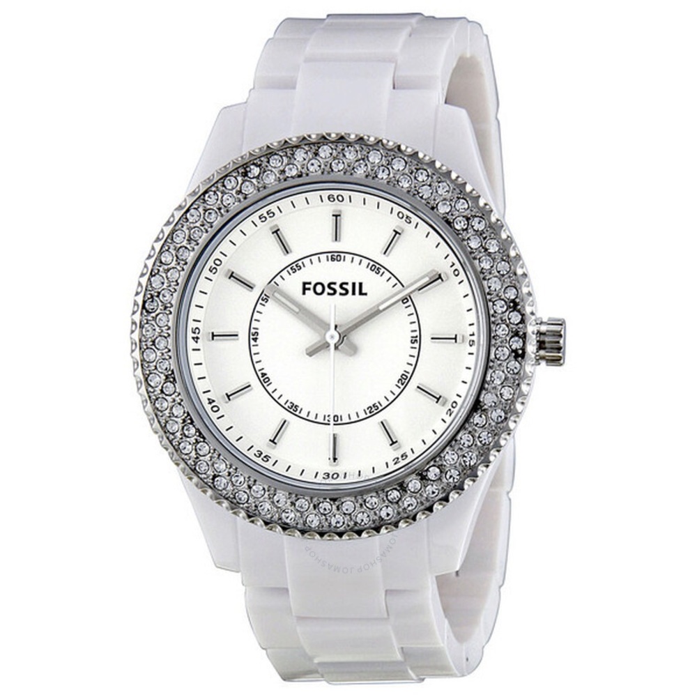 FOSSIL~es2444~stella~glitz~WHITE RESIN CRYSTAL WATCH